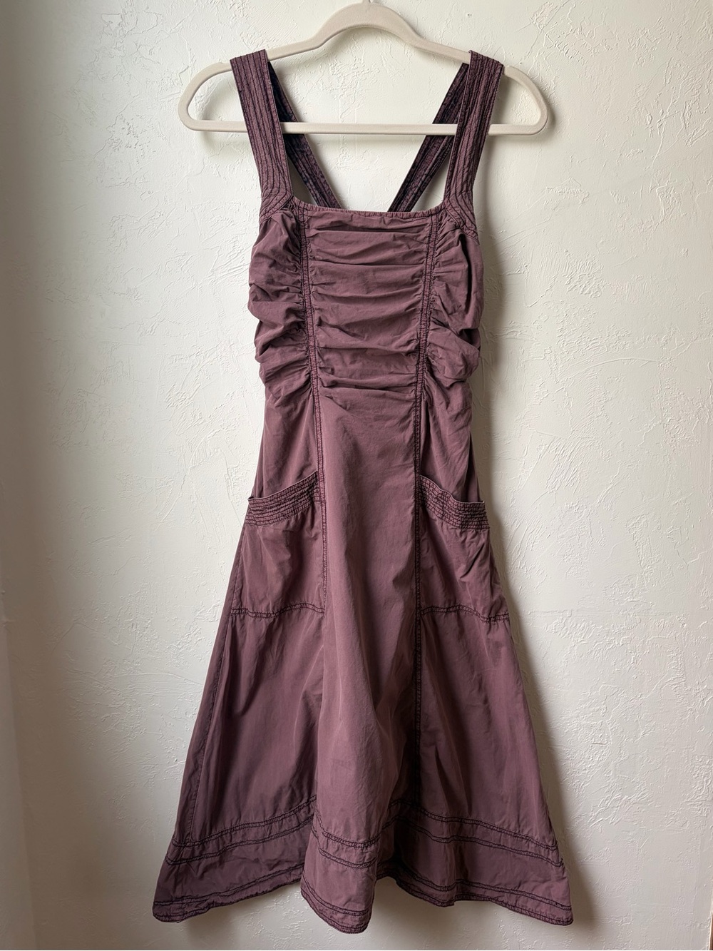 Anthropologie Pilcro Ruched Midi Dress Cross Back Mauve Purple XS - Picture 3 of 11